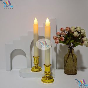 Lilin LED Putih Panjang Altar Tatakan Gold Hiasan Dekorasi Meja