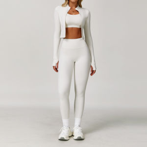 Cloud-feel outdoor sports tight-fitting yoga outfit set naked-feel fitness wear shockproof high-waisted yoga outfit three-piece set 8047