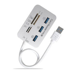 Multifunction USB3.0 Reader and Four Port Fast Speed Hubs Splitter for Computer Expansion