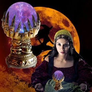 SDFBN halloween decordecor Resin Witch Crystal Ball Magic Hand Touch Witch Hand Magic Ball Scene Layout Props Glowing Home