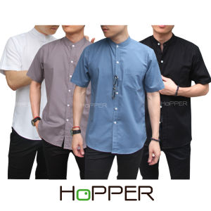 เสื้อสีดำ ขาว เทา แขนสั้นคอจีน ผ้า Oxford by Hopper