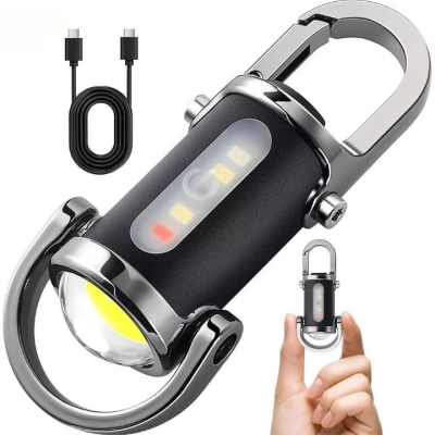 Đèn pin gắn móc khóa mini siêu sáng, Móc khóa đèn pin COB nhiều chế độ