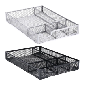 Contemporary Metal Wire Desktop Planner Tray For Pencils Utensils Multiple Compartment Office Storage