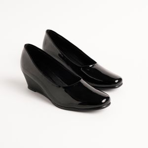 Sepatu Pentofel Wedges Hitam Glossy Wanita Big Size Uk 35~43 Hak 5cm/Sepatu Formal Uk Besar/Sepatu Guru/Sepatu Kerja/Sepatu Resmi