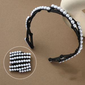 Foldable Pearl Headband For Women 2024 New Travel Portable Retractable Face Wash Headband Toothed Anti-Slip Versatile