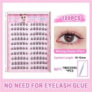 Bqi Cluster Lash False Eyelashes Reusable Waterproof Glue Free Idol 3D Fake Lashes Natural Look