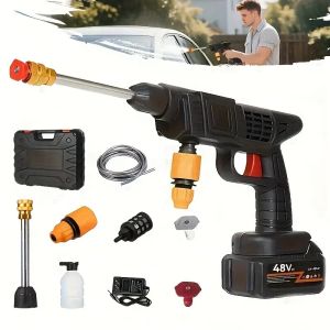 Wireless Charging Car Wash Set 300W Electric High-pressure Cleaner Water Gun High-pressure Cleaner Super-long 5.0 meter Hose with Rechargeable Battery Large CapacityFoam Sprayer Multi-functional Nozzle Motorcycle Cleaning Garden Watering Portable Press