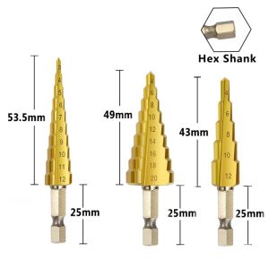 bộ 6 món Mũi khoan hình nón thép HSS phủ titan cỡ 4-12/20/32mm tiện dụng