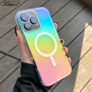 Aurora for Magsafe Gradient Matte Case for iPhone 15 16 17 Pro Max Air 13 12 11 14 Plus Laser Rainbow Colorful Magnetic Cover