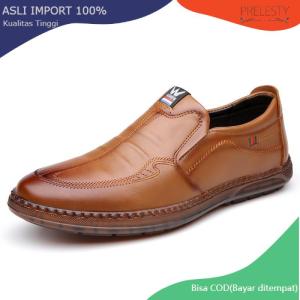 Prelesty Sepatu Pantofel Pria Kulit  Kerja Santai Semi Formal Handmade Sepatu Slip On Tanpa Tali Kantor Kuliah Karet Empuk Anti Slip 336