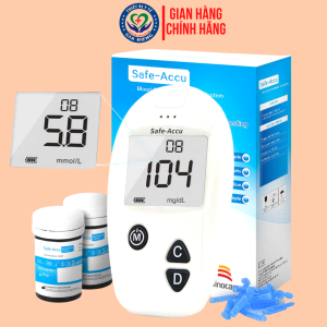 TRỌN BỘ Máy đo đường huyết Sinocare Safe - Accu Hàng Chính Hãng tặng bút chích máu và 25 Que + 25 Kim