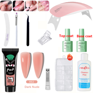 B&E Poly Gel Nail Extension Set 11PCS/SET with Nail Gel Base +Top 6W UV LED Nail Lamp Professional Manicure Kit