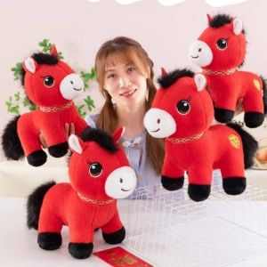 DEEPWHISPER Pp Cotton Filling Horse Plush Toy Cozy Embroidery Fabrics Red Color Simulation Stuffered Pony Doll Little Horse Lively Cute Zodiac Pony Figurine Year of Horse