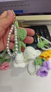 NGHỆ THUẬT THÊU móc hoa Keychain handmade dệt kim Key sợi mềm Kết cấu hoàn hảo cho túi trang trí và phím