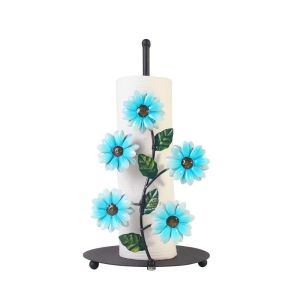 EDTUD Freestanding Floral Paper Towel Holder Flower Pattern 2D Flat Vertical Roll Paper Holder Unique Detachable Tissue Holder Home Bathroom