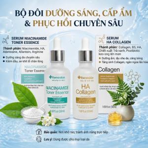 Combo Dưỡng Sáng Cầm Ẩm Da Niacinamide Toner Essence & HA Collagen 50ml Renoskin Phục Hồi Da Chuyên Sâu