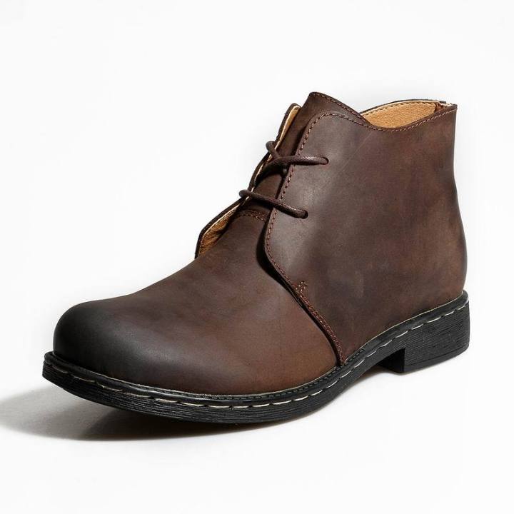 Men Brown Leather Martin Boots British Genuine Leather Boots - Main Image