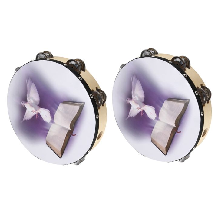 2X 10Inch Wooden Tambourine Pigeon Bible Music Percussion Instrument