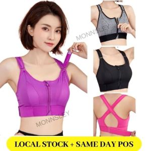 MONNSLEY Women Super Stretchable Adjustable Straps Back Comfy Sports Gym Yoga Fitness Jogging Zumba Zipper Sport Bra