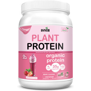 ISNIH Organic Vegan Plant Protein Powder for Women and Men Plant Based Protein Powder Support Muscle Growth Improves Digestion Food Supplements Strawberry Flavor 2.3LBS