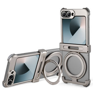 OATSBASF Borderless Metal Phone Case Built-in 360° Rotating Bracket Shockproof Lens Cover for Samsung Galaxy Z Flip 6