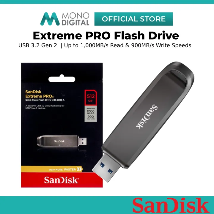 SanDisk SDCZ820 Extreme PRO Solid-State Flash Drive with 1000MBs Read 900MBs Write USB 3.2 Gen 2 USB-A ( 256GB/ 512GB/ 1TB/ 2TB)