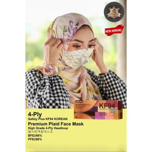 20pcs KF94 Korean 4 Ply MONOGRAM Hijab Safety Plus Plaid Face Headloop Earloop Pelitup muka Topeng muka 格子条绞口罩
