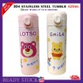 420ml Disney Thermos Cup Bottle Cartoon Pink Lotso Strawberry Winnie Pooh Coffee Cup Cute Vacuum Bottle Mugs Girls Gift Thermo Flask Tumbler 304不锈钢草莓熊维尼小熊保温杯ins高颜值吸管杯保温保冷卡通咖啡杯. 