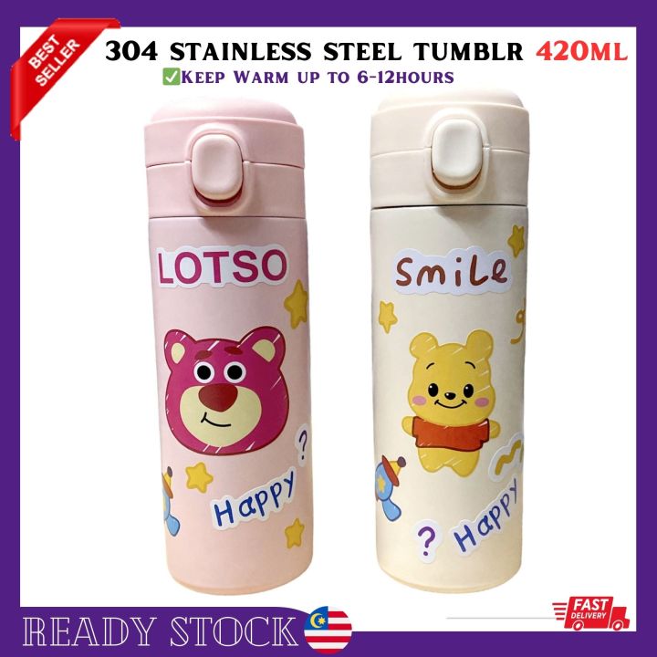 420ml Disney Thermos Cup Bottle Cartoon Pink Lotso Strawberry Winnie Pooh Coffee Cup Cute Vacuum Bottle Mugs Girls Gift Thermo Flask Tumbler 304不锈钢草莓熊维尼小熊保温杯ins高颜值吸管杯保温保冷卡通咖啡杯