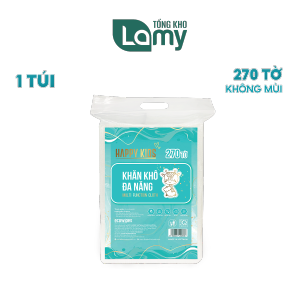 TỔNG KHO_Combo 03 túi khăn vải khô đa năng Happy Kids túi 270 tờ không chất tẩy an toàn cho em bé
