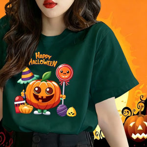 Halloween Ladies Printed T-shirt Ready Stock COD New Round Neck Short Sleeve Women Top Halloween Party Outfit TSHIRT