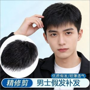 Wig mens reissue block invisible seamless fluffy head short handsome hair inch block short hair high temperature silk fluffy