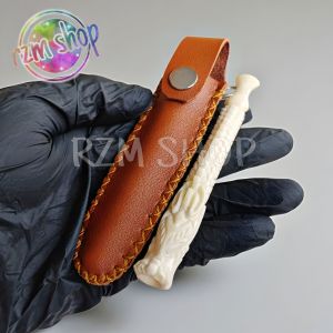 Paket hemat Pipa Once Cangklong Tulangsapi Ukir Naga 3 Dimensi Super plus sarung kulit sitetis