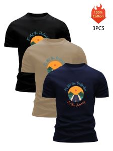 Printed T-Shirt 3 Pack Mens 100% Cotton Graphic Tees Funny Summer Blouse Casual Breathable Cool Luxury High Quality Clothing