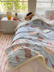 Thickened Lamb Wool Blanket Office Nap Blanket Anti-Static Milk Wool Leisure Shawl Blanket Cartoon Sofa Throw Blanket LZD