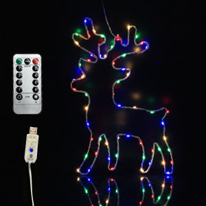 Christmas Reindeer Window Light Silhouette Decoration Multicolor LED USB Powered 8 Modes Fairy Lights With Remote For Indoor Outdoor Yard Garden Party Decor 32cm