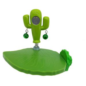 YAZHE Cactus Bird Perch Stand with Bells Wear Resistant Bird Playground Stand Funny Leaves Shape Bird Mirror Toy Cage Accessories