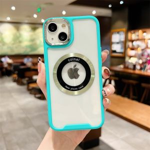 Kisscase Sang Trọng Armor Trường Hợp Trong Suốt Cho Magsafe Cho Iphone15 14 13 12 11 Pro Max Không Dây Sạc Rõ Ràng Mạ Ống Kính Bìa