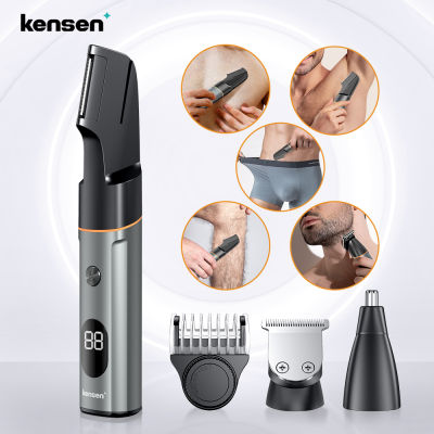 Electric Body Hair Trimmer Set Kensen Groin Waterproof Pubic Hair Trimmers Multifunction Body Groomer For Men Head Hair Clipper Nose Hair Trimmer with Travel Bag