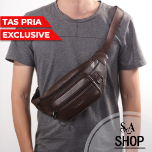Waistbag Tas Selempang Pria Kulit Sintetis Halus Tas Slempang Laki-laki Pinggang Import Waterproof