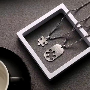 Kalung Pasangan Stainless Steel Puzzle Love You & Forever Pendant - Tahan Karat