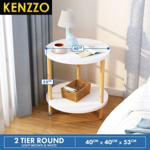 KENZZO Babul Coffee Table Side Table Double Layer / Round Table / Sofa Side Table / Small Table Corner / Bed Side Table / Movable Household Tea Table / Mini Bed Room Table