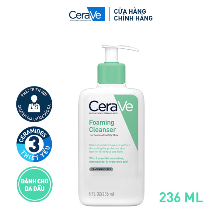 Sữa rửa mặt giúp làm sạch sâu dành cho da dầu Cerave Foaming Facial Cleans  236ML