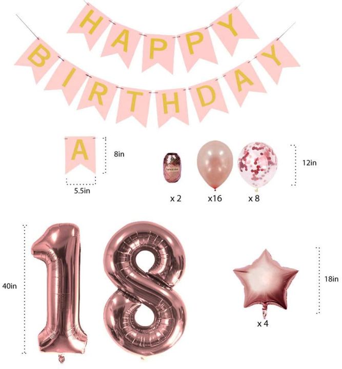 happy birthday decoration set Rose Gold 18th Birthday Decorations - Main Image