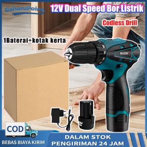 12V Bor Tangan Baterai Promo Dual Speed bor listrik Codless drill/bor cas murah 2 baterai/bor charger/Impact Cordless Drill/Mesin Bor 2 Baterai tanpa kabel / Aotuo Bor Cordless Power Drills Kit Electric Screwdriver 12V