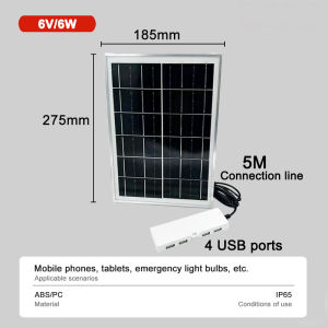 Solar Charging Panel LED Solar Energy Panel Solar Panels Charger With 4USB Port 6V/6W Portable For Camping Cellphone ALINLT