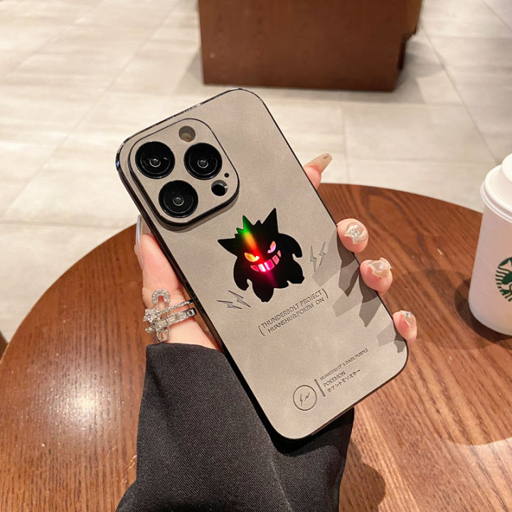 Cool Pokemon Gengar Laser Leather Mobile Phone Case For iPhone 16 Pro Max  15 Pro Max 14 Pro Max Plus Soft Phone Back Cover for iPhone 11 12 13 Pro  Max