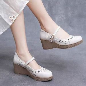 [Free Shipping] Wedge-Heeled Single-Strap Shallow-Toe Loafers Open-Toe Sandals 2026 Summer New Collection Breathable Comfortable Soft Leather WomenS Shoes