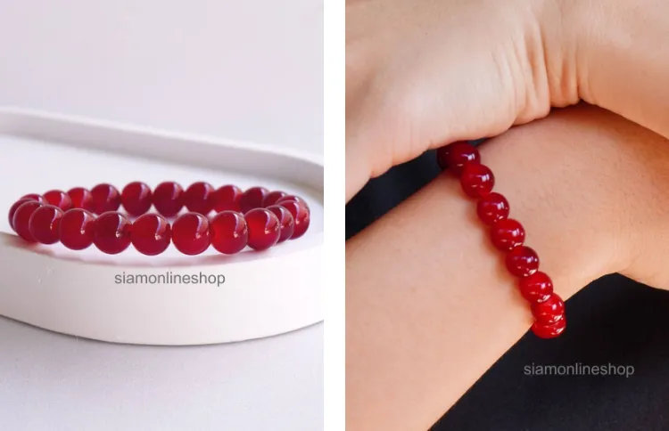 LUCKYSTONE หินสีนำโชค โทนสีแดงโกเมน ขนาด 8 มม. สร้อยข้อมือหินแท้