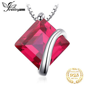 JewelryPalace สร้อยคอทับทิมสีแดงเหลี่ยมสร้อยคอจี้เงินแท้925อัญมณีสร้อยคอโชคเกอร์แบบแปะไม่มีโซ่